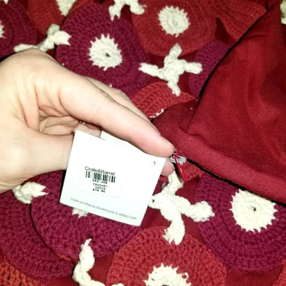 New Crate & Barrel Three Red Crochet Pillow Covers Set 21 x 21